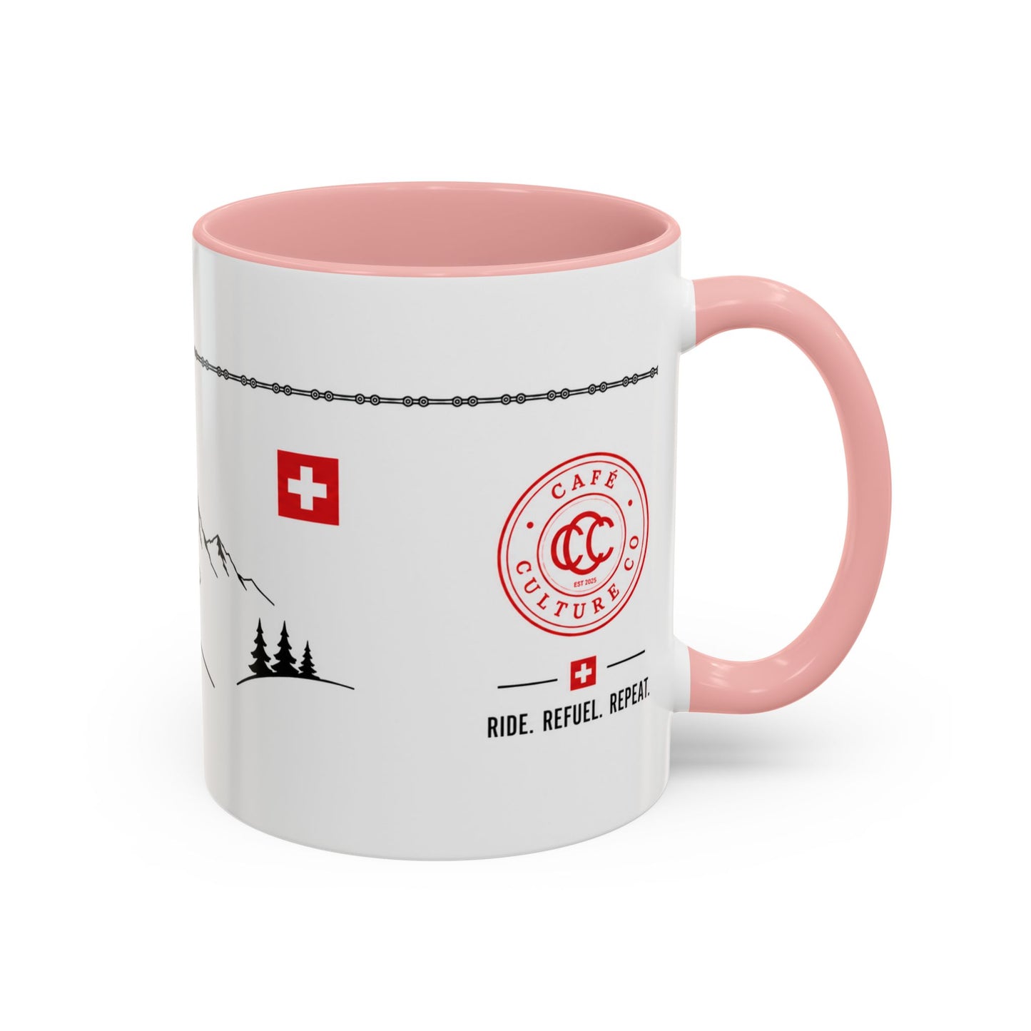 Tour De Suisse Accent Mug — Cafe Culture 'Ride. Refuel. Repeat.'