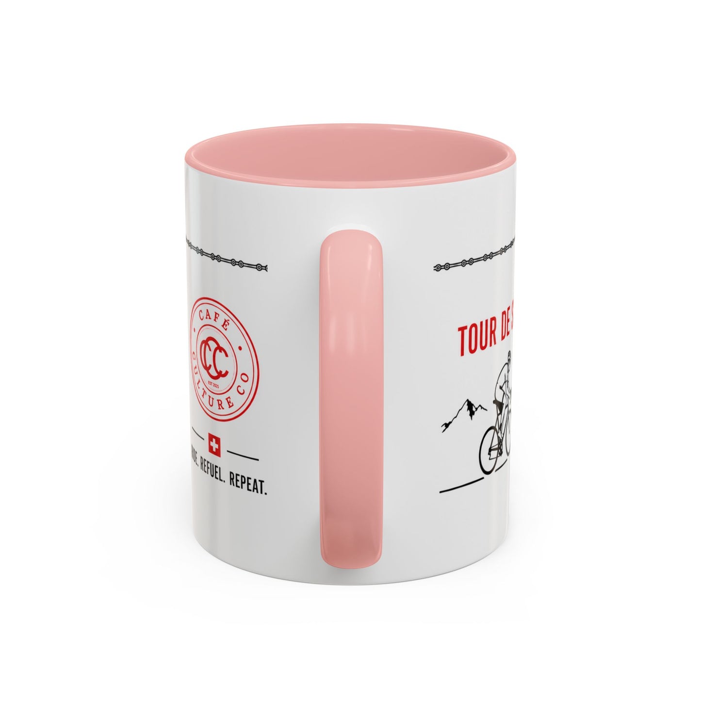Tour De Suisse Accent Mug — Cafe Culture 'Ride. Refuel. Repeat.'