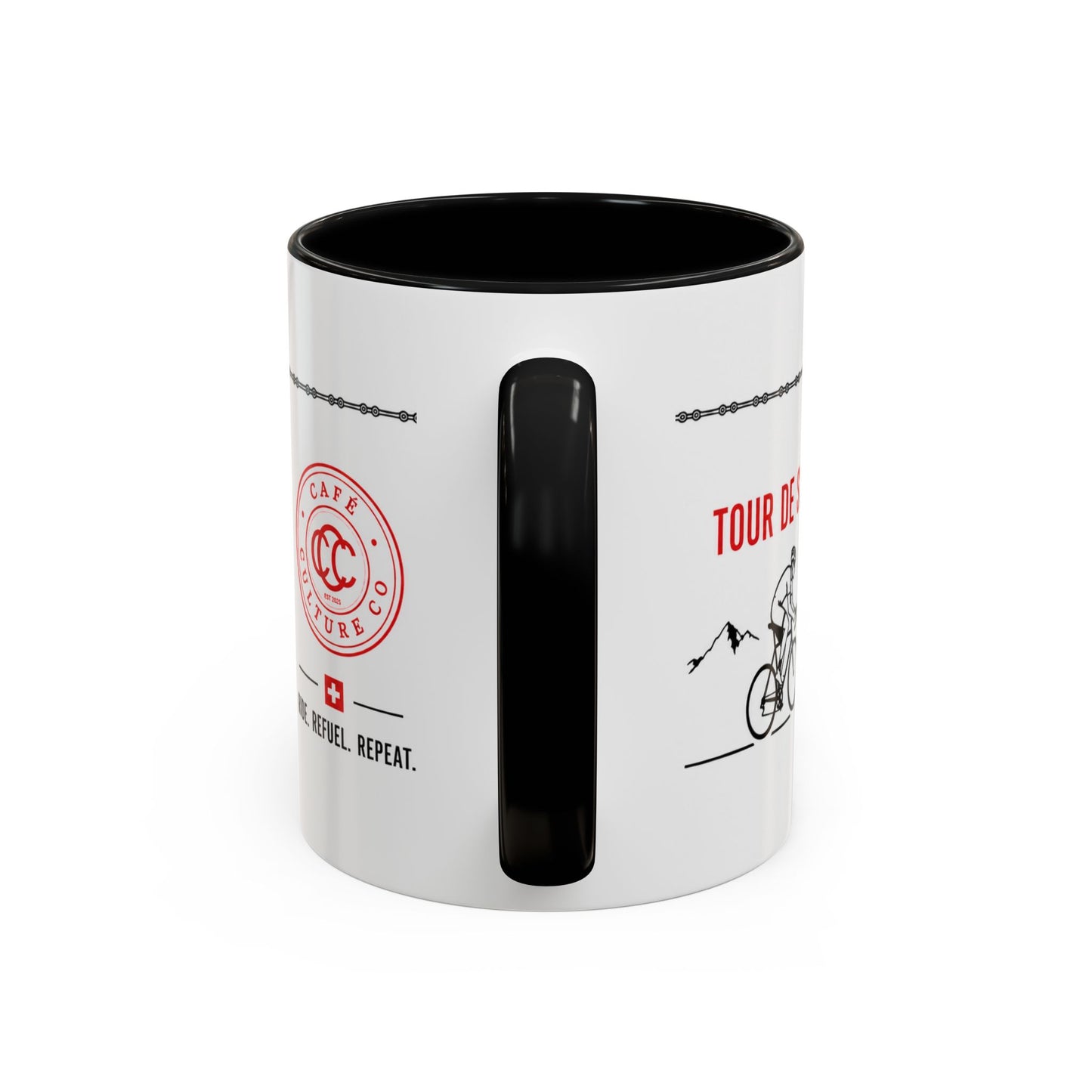 Tour De Suisse Accent Mug — Cafe Culture 'Ride. Refuel. Repeat.'